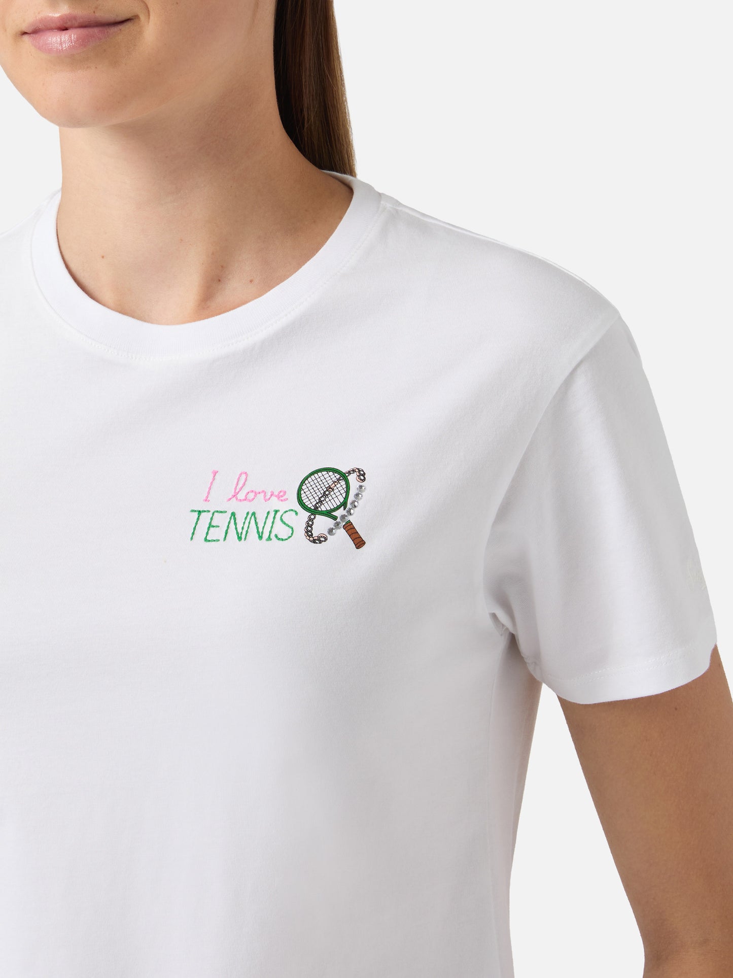 Camiseta Emilie blanca con bordado I Love Tennis y strass 