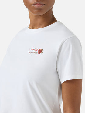 T-shirt Emilie blanc avec broderie Amore Espresso 