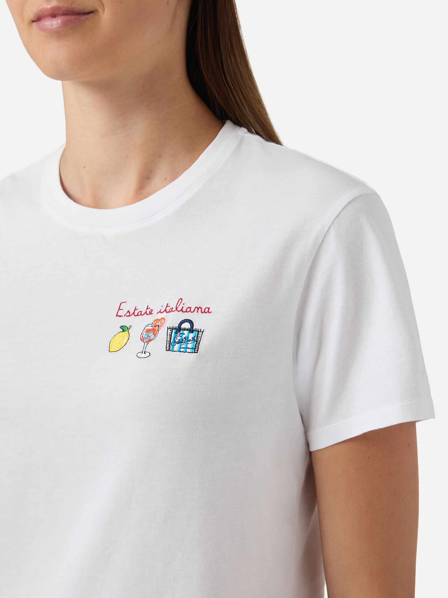 White Emilie T-shirt with Estate Italiana embroidery