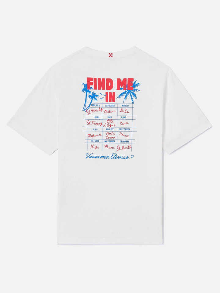 White Emilie T-shirt with Find Me in Vacation print