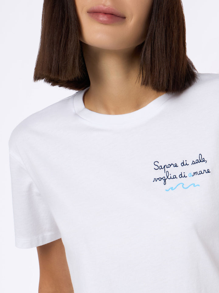Woman cotton jersey crewneck t-shirt Emilie with Voglia di amare embroidery | @serepocaiontas SPECIAL EDITION - MC2 Saint Barth