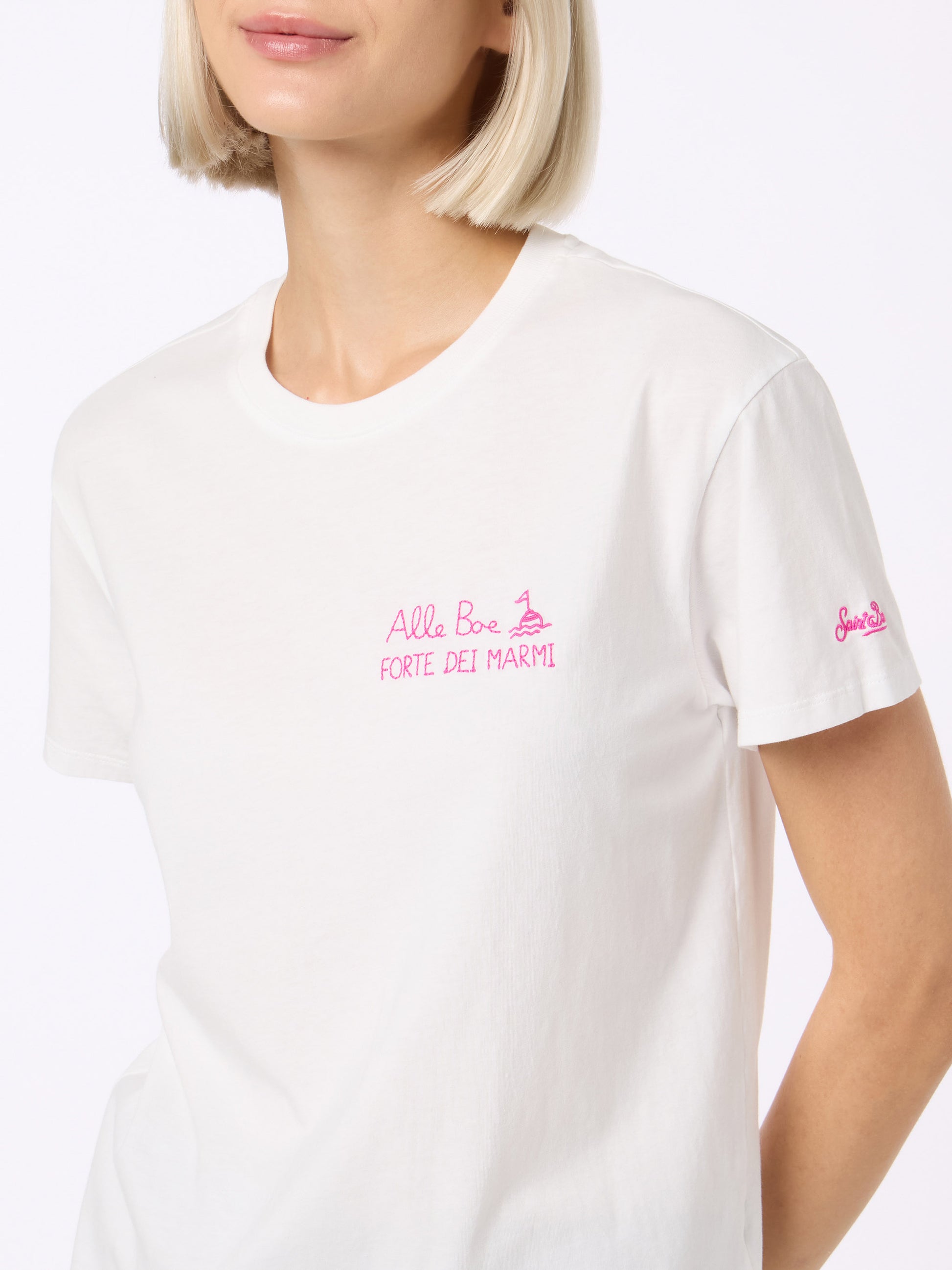 Woman cotton jersey crewneck t-shirt Emilie with Amo Forte print | ALLE BOE SPECIAL EDITION - MC2 Saint Barth