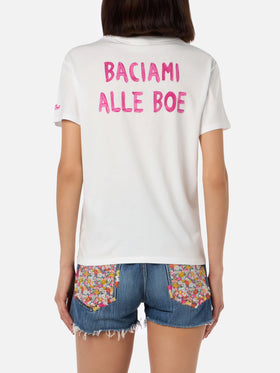 Woman cotton jersey crewneck t-shirt Emilie with Baciami alle Boe print | ALLE BOE SPECIAL EDITION