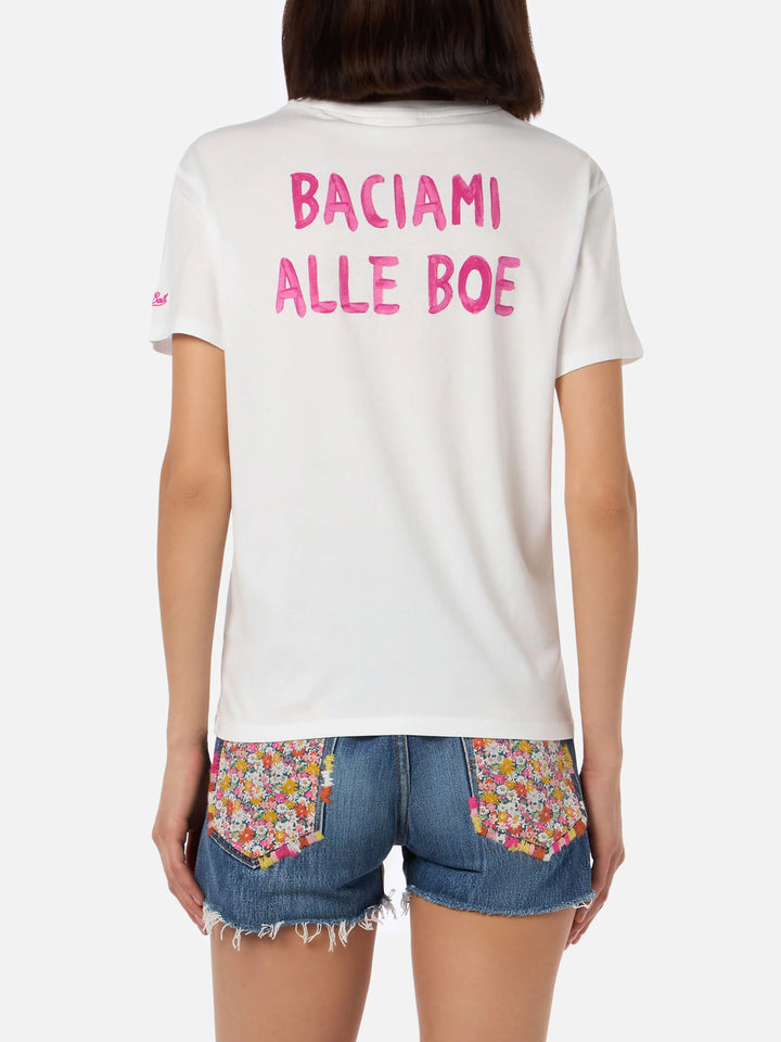 Damen-T-Shirt Emilie aus Baumwolljersey mit Rundhalsausschnitt und Baciami alle Boe-Aufdruck | ALLE BOE SPECIAL EDITION