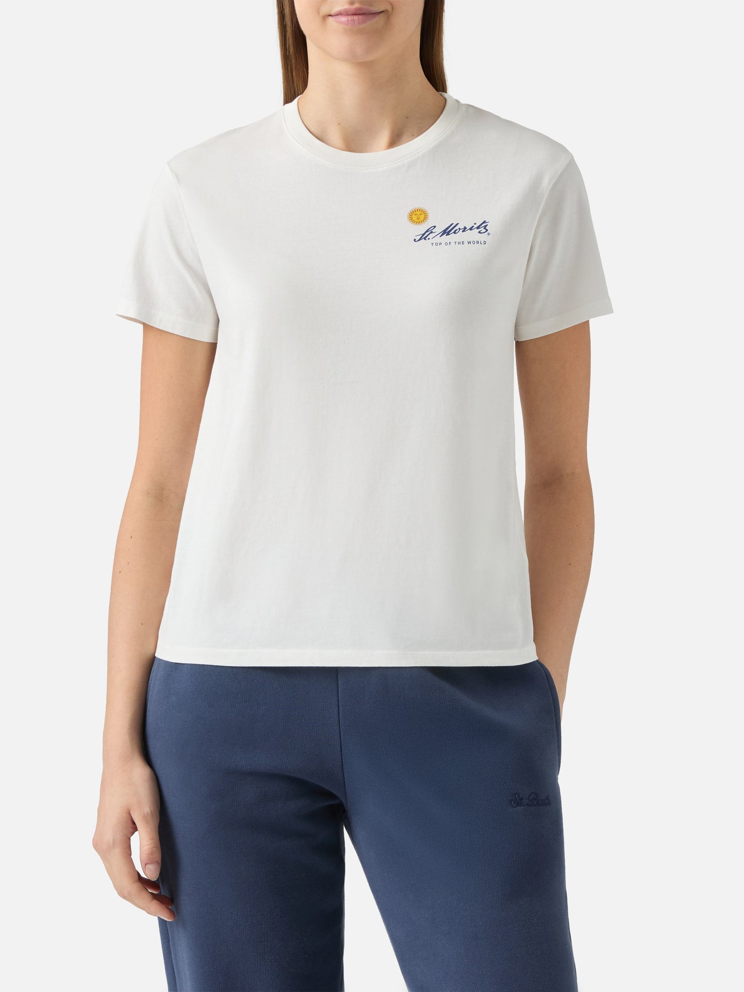 T-shirt Emilie in cotone bianco con stampa St. Moritz | ST. MORITZ TOP OF THE WORLD SPECIAL EDITION