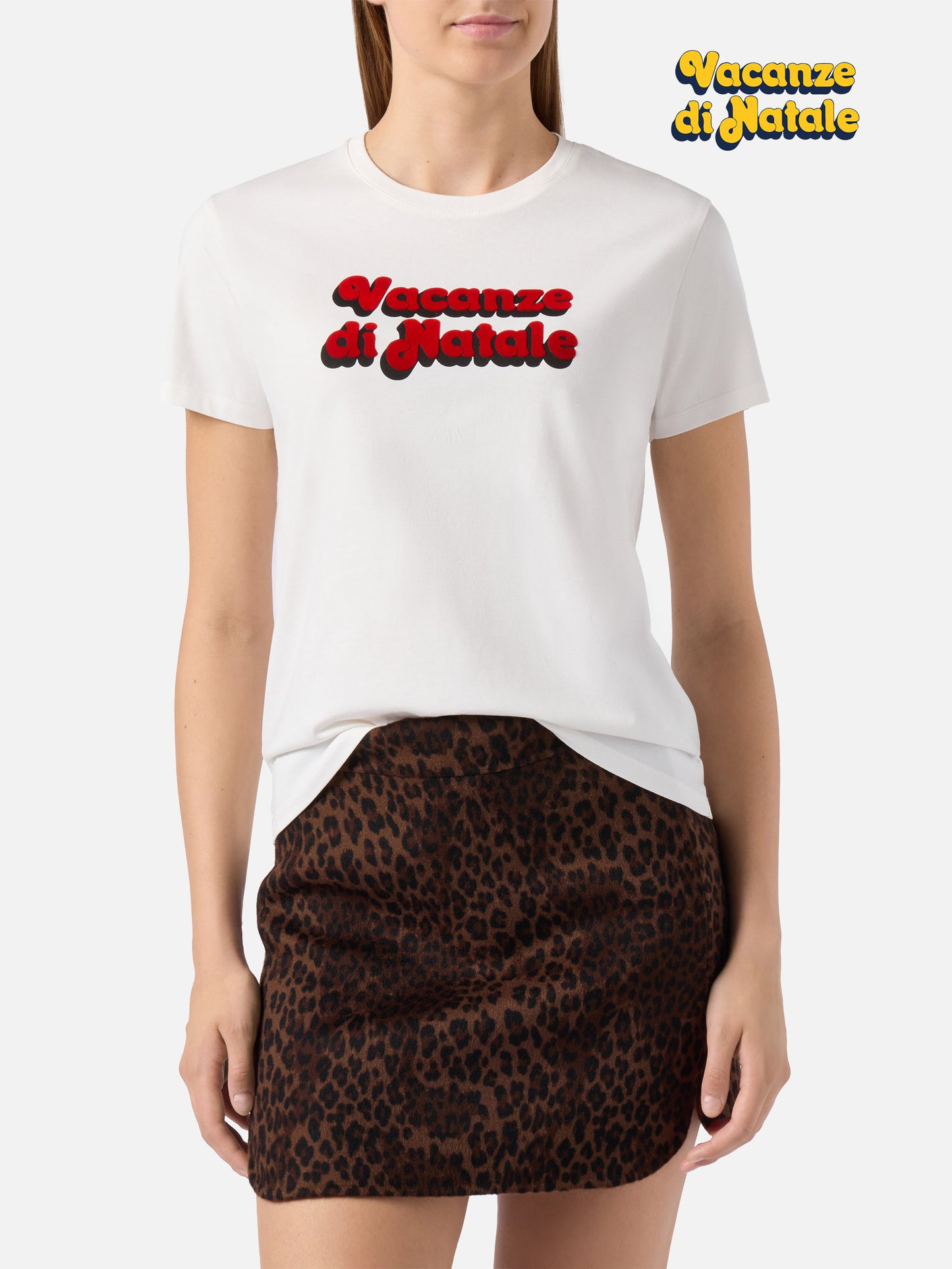 T-shirt Emilie in cotone bianco con applicazione flock Vacanze di Natale | VACANZE DI NATALE SPECIAL EDITION