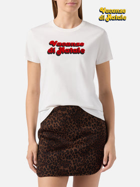 T-shirt Emilie in cotone bianco con applicazione flock Vacanze di Natale | VACANZE DI NATALE SPECIAL EDITION