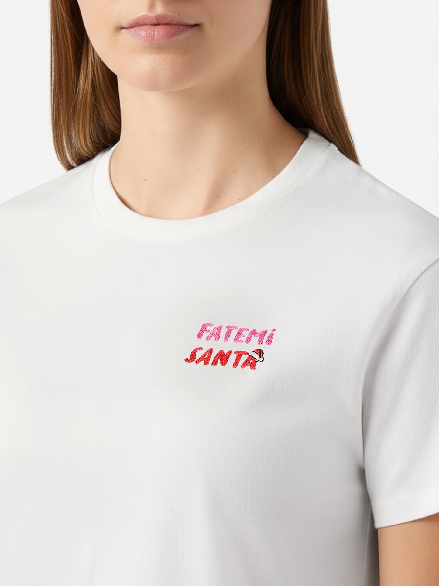 Emilie T-Shirt aus Bio-Baumwolle in Weiß mit Fatemi-Santa-Stickerei