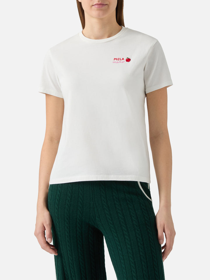 Emilie cotton t-shirt in white with Mela Meno embroidery