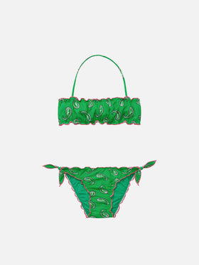 Mädchen-Bandeau-Bikini mit Paisley-Print