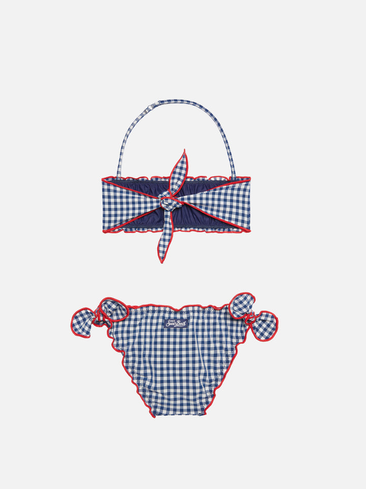 Bikini da bambina a fascia con stampa vichy