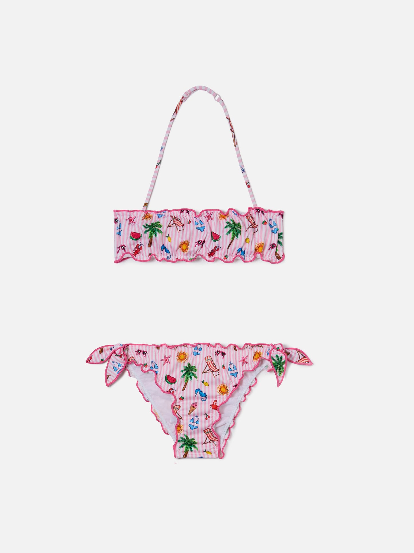 Bikini Emy bianco e rosa a righe con stampa funny all-over