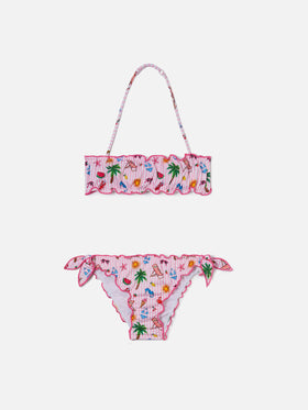 Bikini Emy bianco e rosa a righe con stampa funny all-over