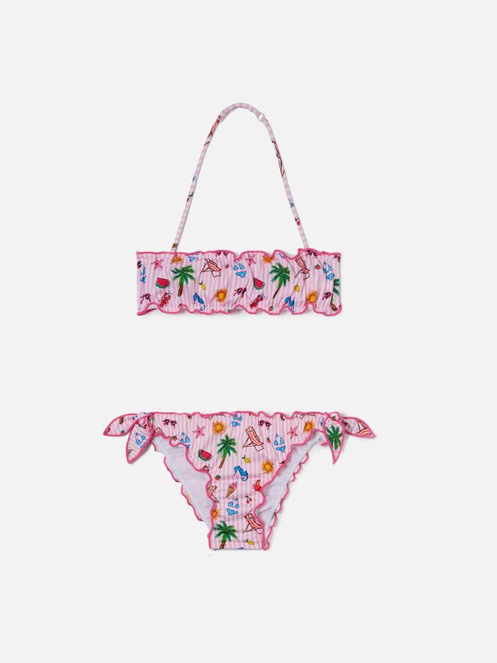 Emy white and pink striped Funny print bikini