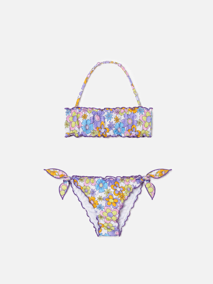 Bikini bandeau para niña con estampado floral multicolor 