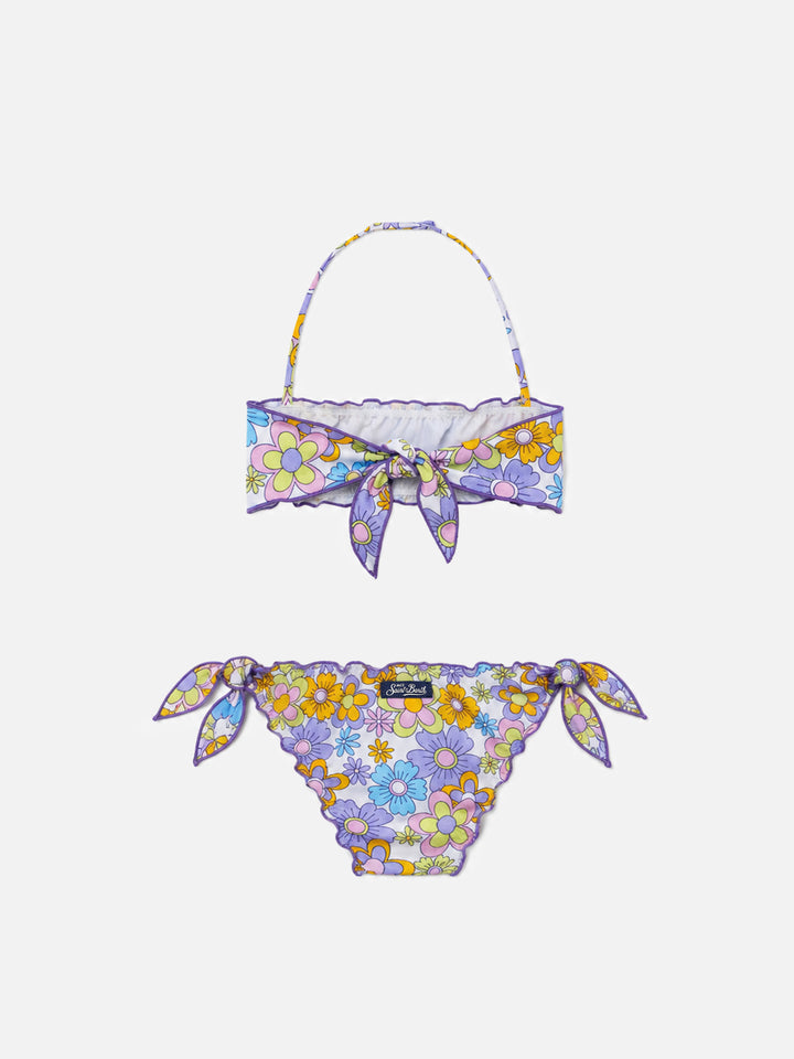 White Emy bandeau bikini with flower print
