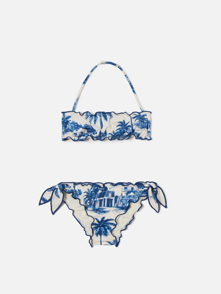 Bikini Emy con stampa toile de jouy blu