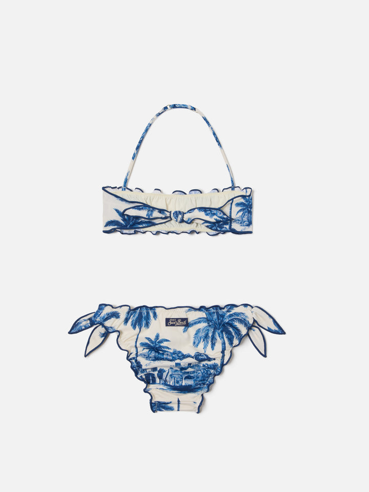 Bikini Emy con stampa toile de jouy blu