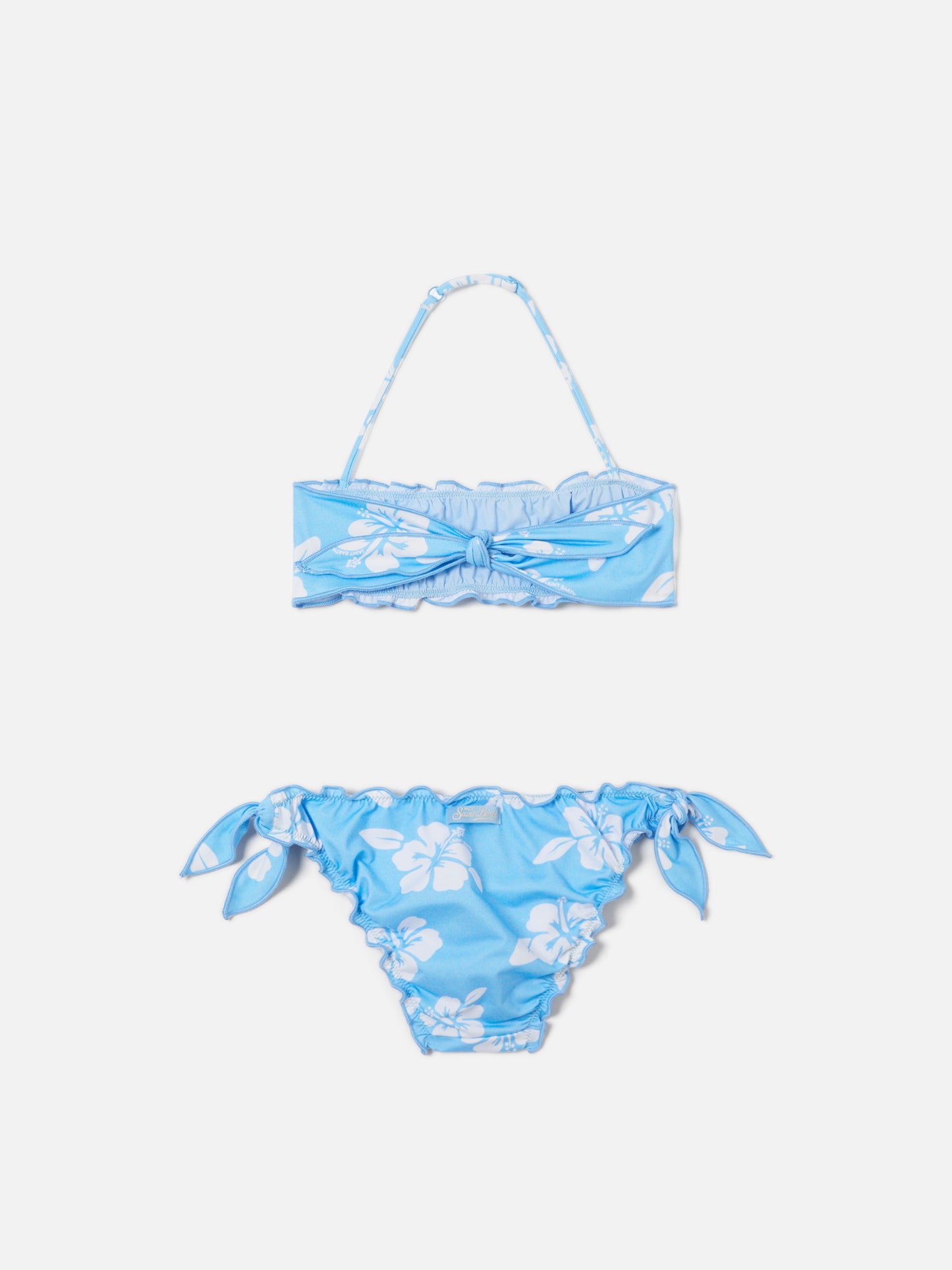 Emy light blue bandeau bikini hibiscus print