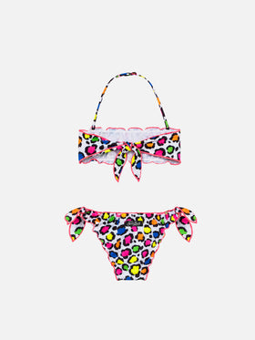 Bikini bandeau para niña con estampado de leopardo 