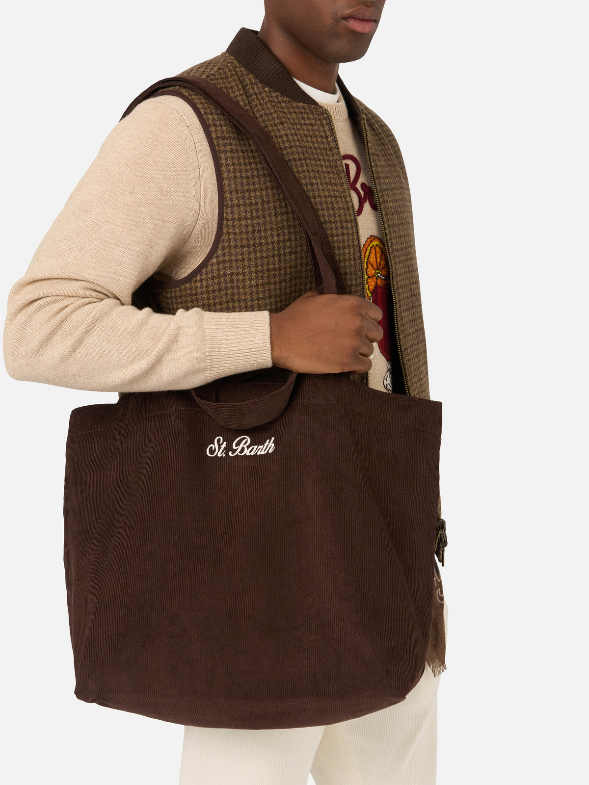 Braune Essential Cordtasche tote mit Logo-Stickerei 