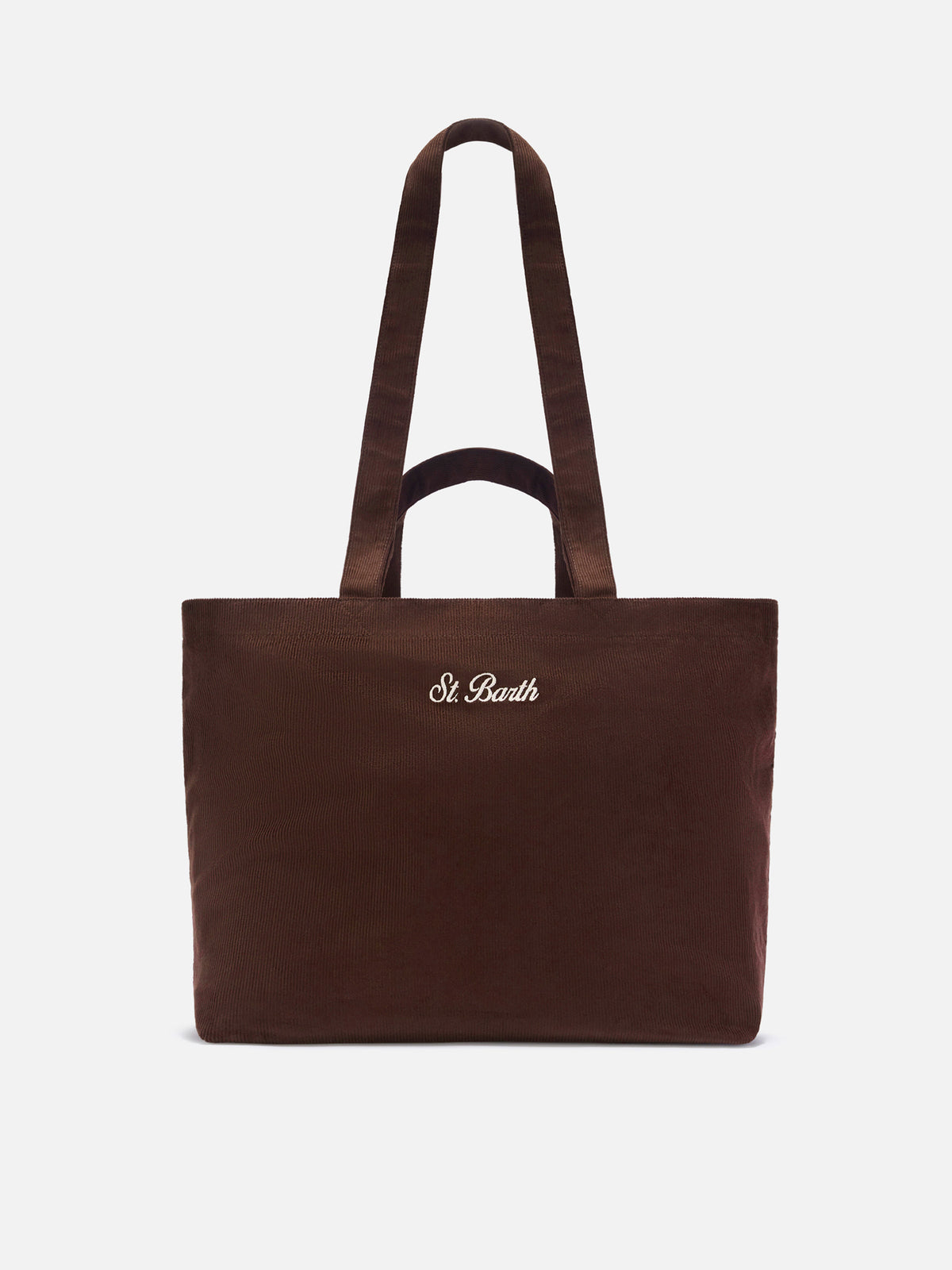 Shopper Essential marrone in velluto a coste con ricamo logo