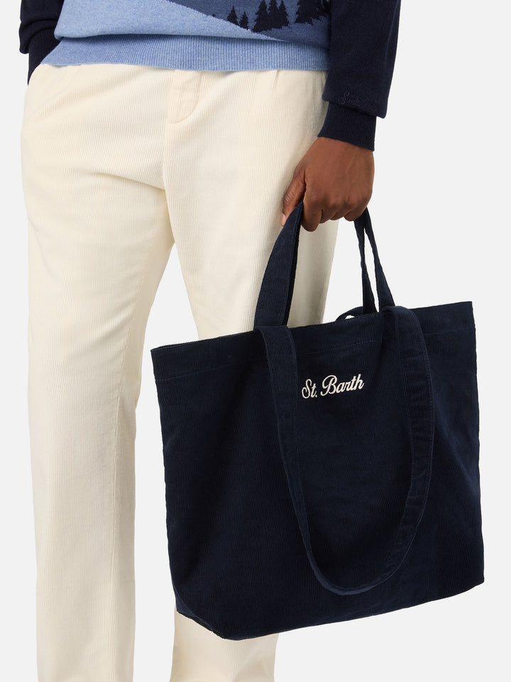 Marineblaue blue Essential Cordtasche tote mit Logostickerei 