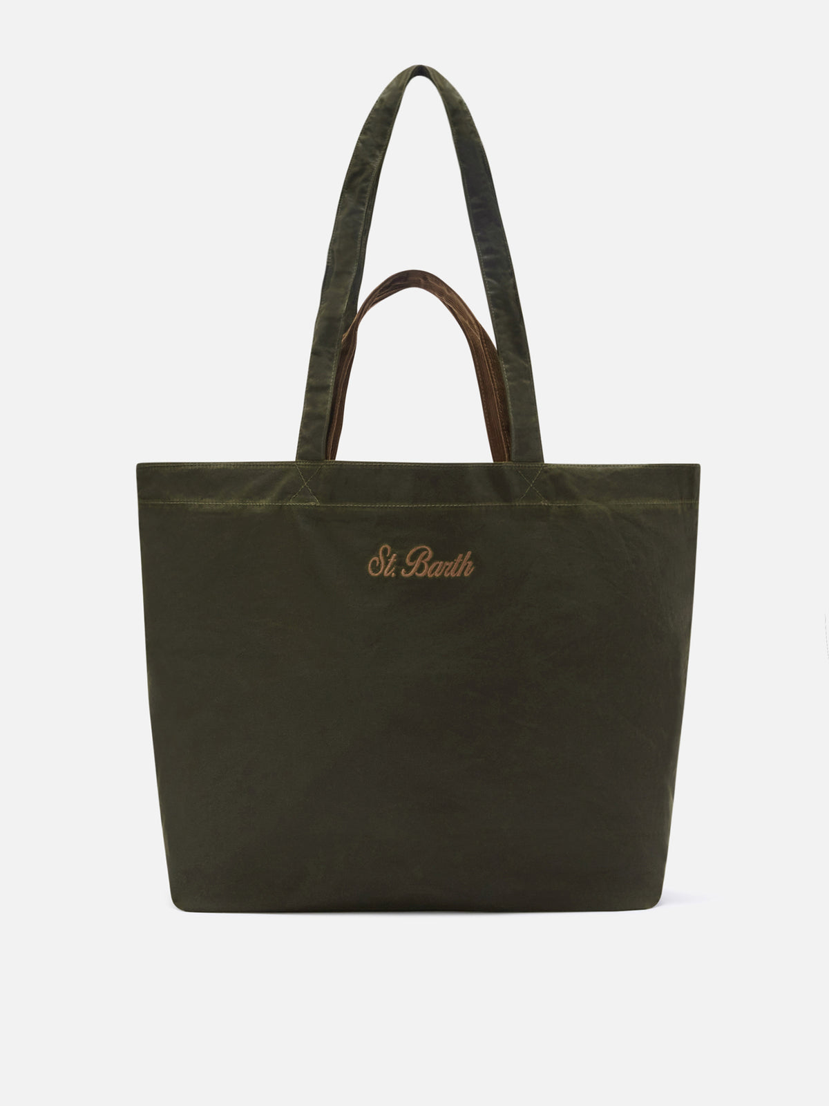 Shopper Essential verde militare in tessuto cerato con ricamo logo