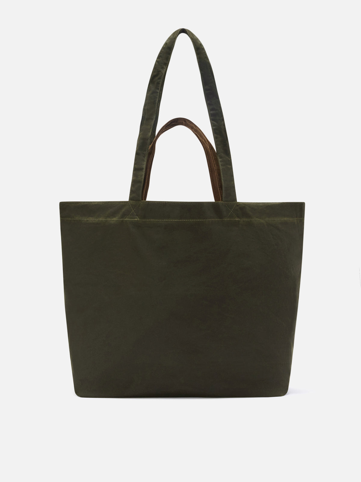 Shopper Essential verde militare in tessuto cerato con ricamo logo