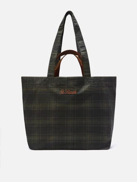 Essential waxed tote bag with tartan pattern