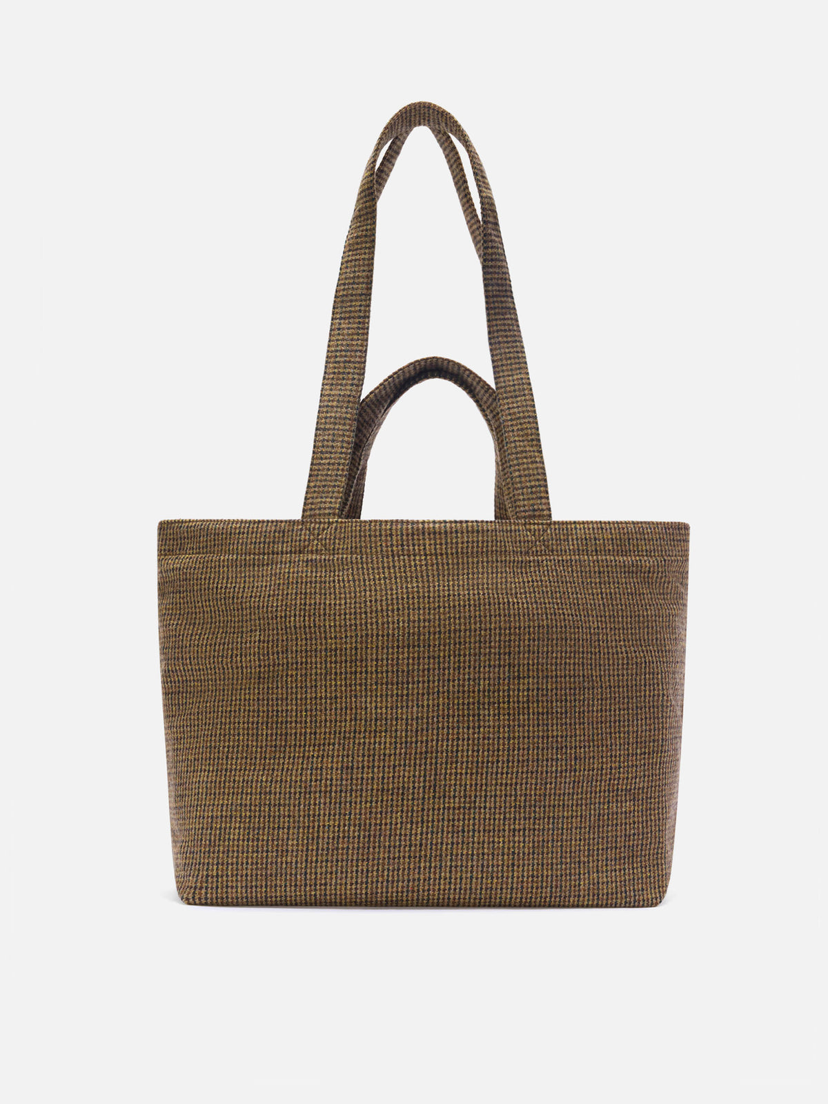 Beige Essential wool blend tote bag with houndstooth pattern