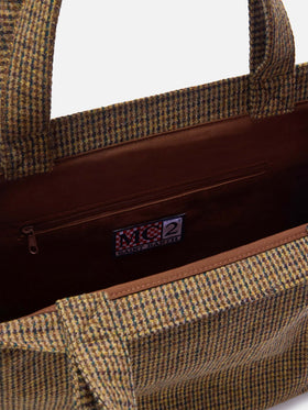 Beige Essential wool blend tote bag with houndstooth pattern