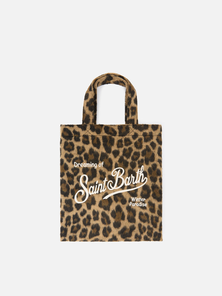 Mini Essential felt tote bag with leopard print