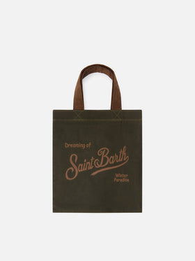 Shopper Mini Essential verde militare in tessuto cerato con ricamo logo