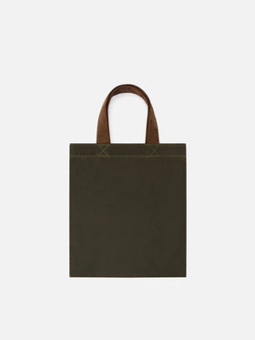 Shopper Mini Essential verde militare in tessuto cerato con ricamo logo