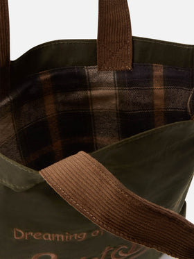 Shopper Mini Essential verde militare in tessuto cerato con ricamo logo