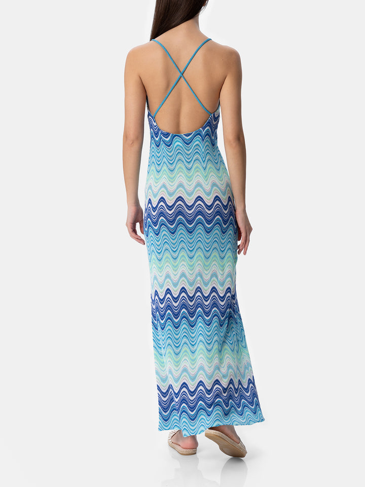 Woman raschel knit light blue slip dress Eydis
