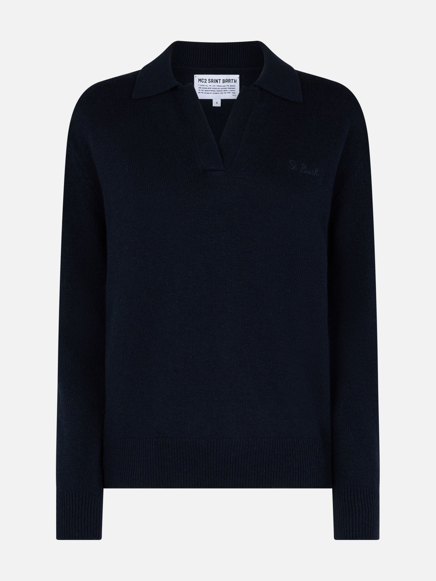 Woman navy blue cashmere blend sweater Eze with polo collar - MC2 Saint Barth