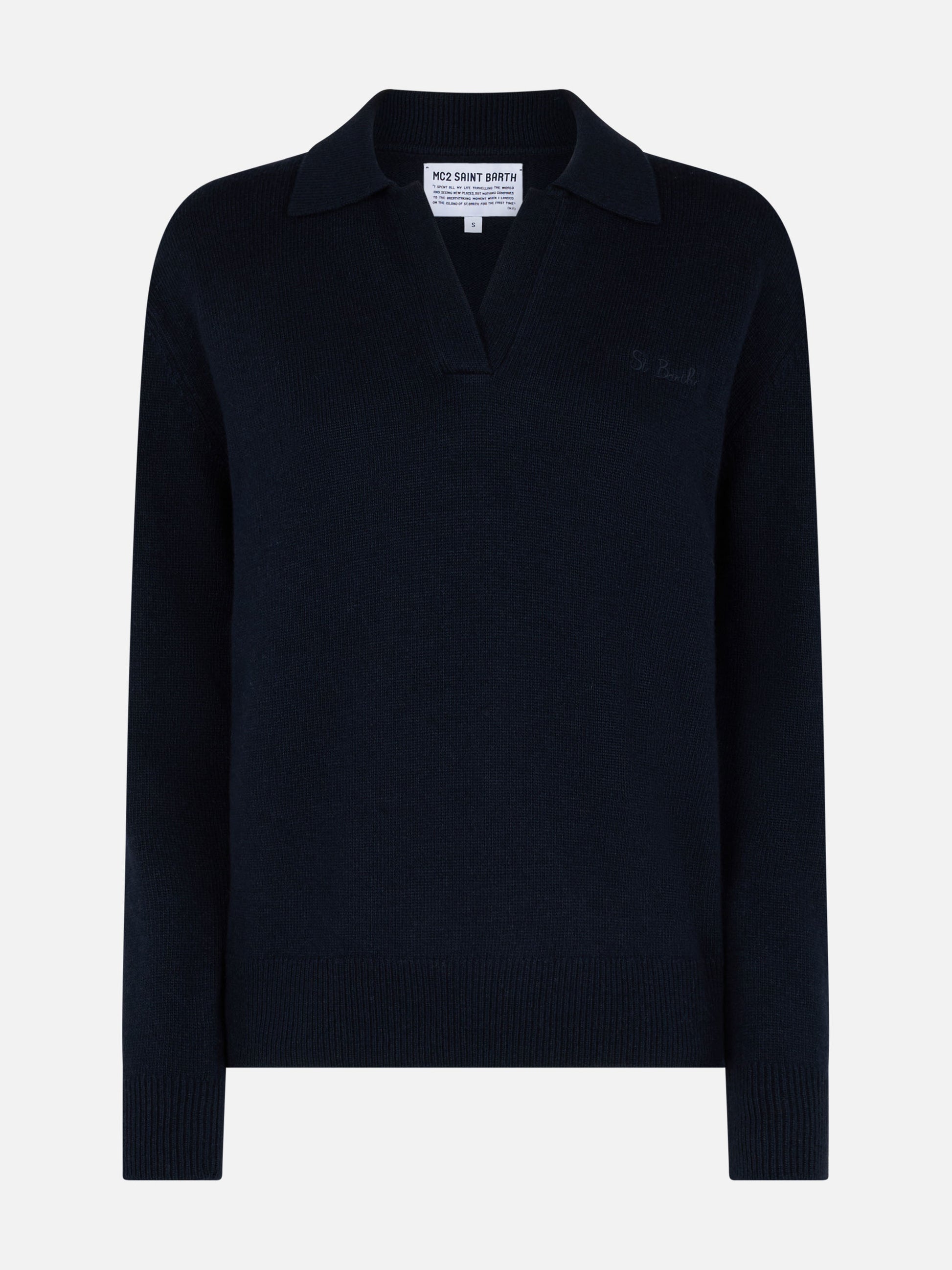 Woman navy blue cashmere blend sweater Eze with polo collar - MC2 Saint Barth