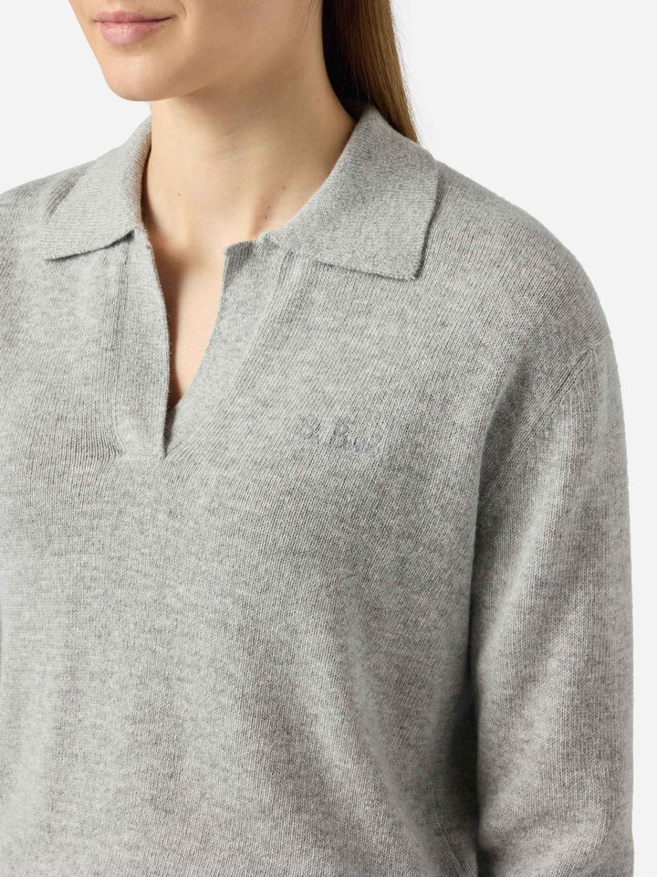 Maglione da donna grigio mélange Eze con collo polo