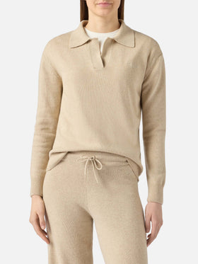 Maglione Eze in misto cashmere beige con collo polo