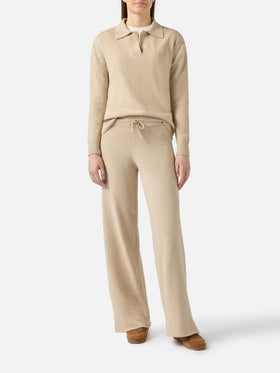 Maglione Eze in misto cashmere beige con collo polo