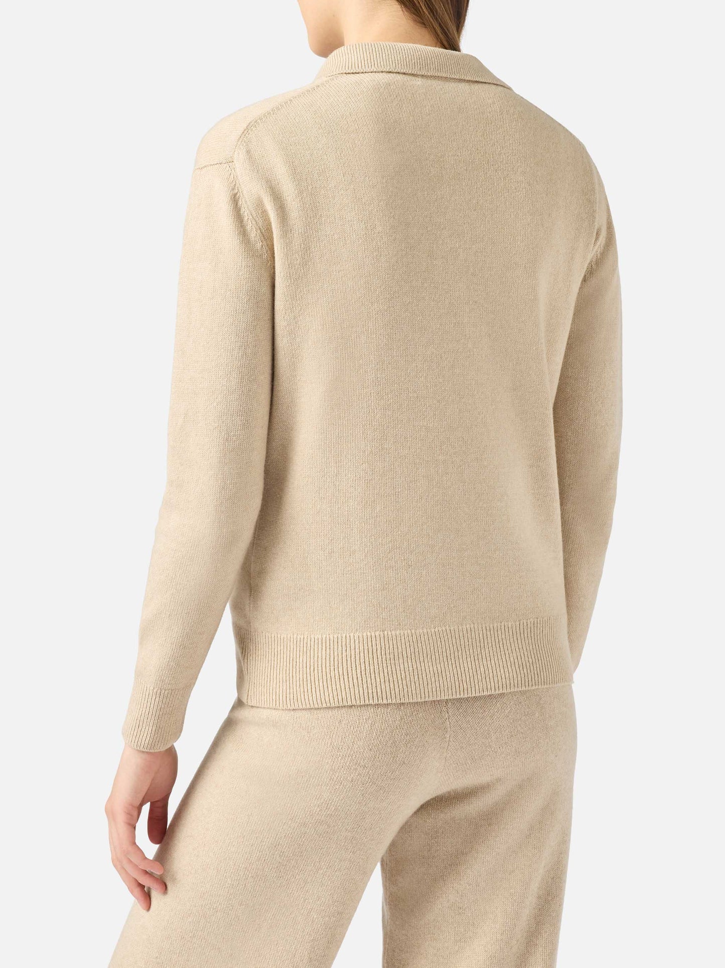 Maglione Eze in misto cashmere beige con collo polo