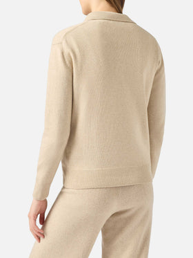 Maglione Eze in misto cashmere beige con collo polo