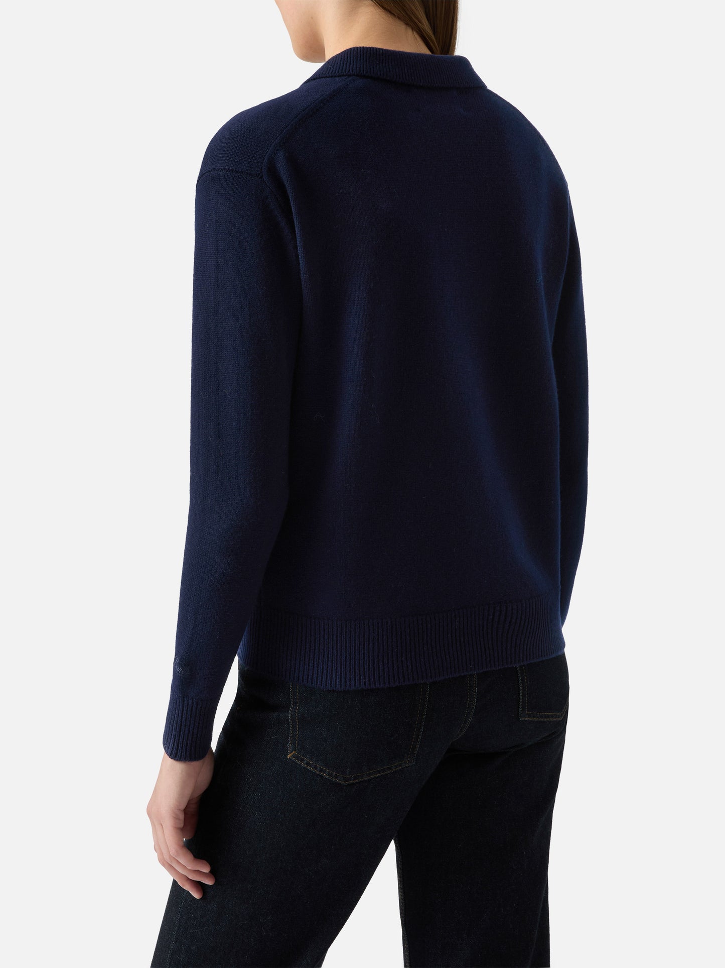 Midnight blue Eze wool sweater with polo collar