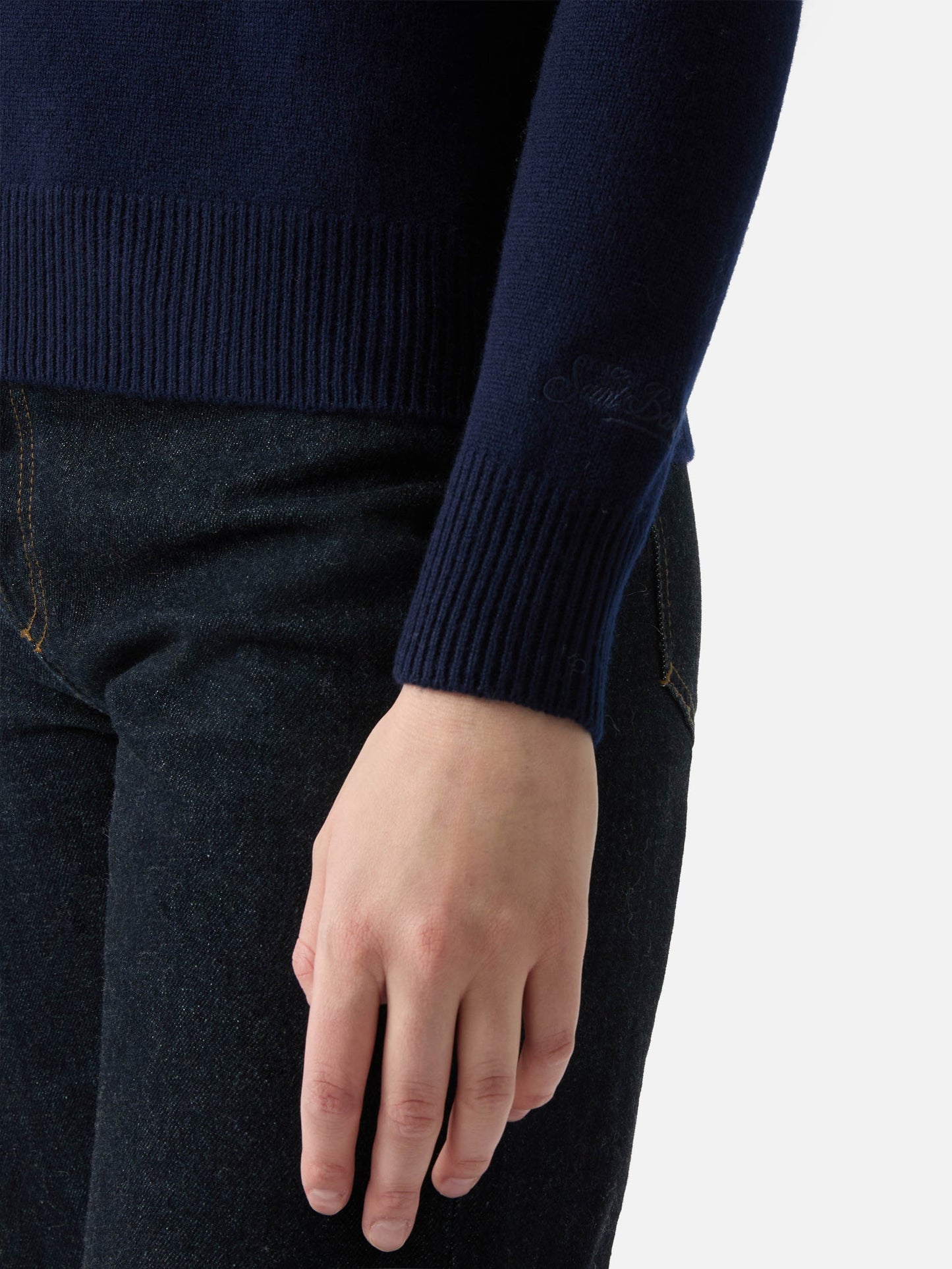 Midnight blue Eze wool sweater with polo collar