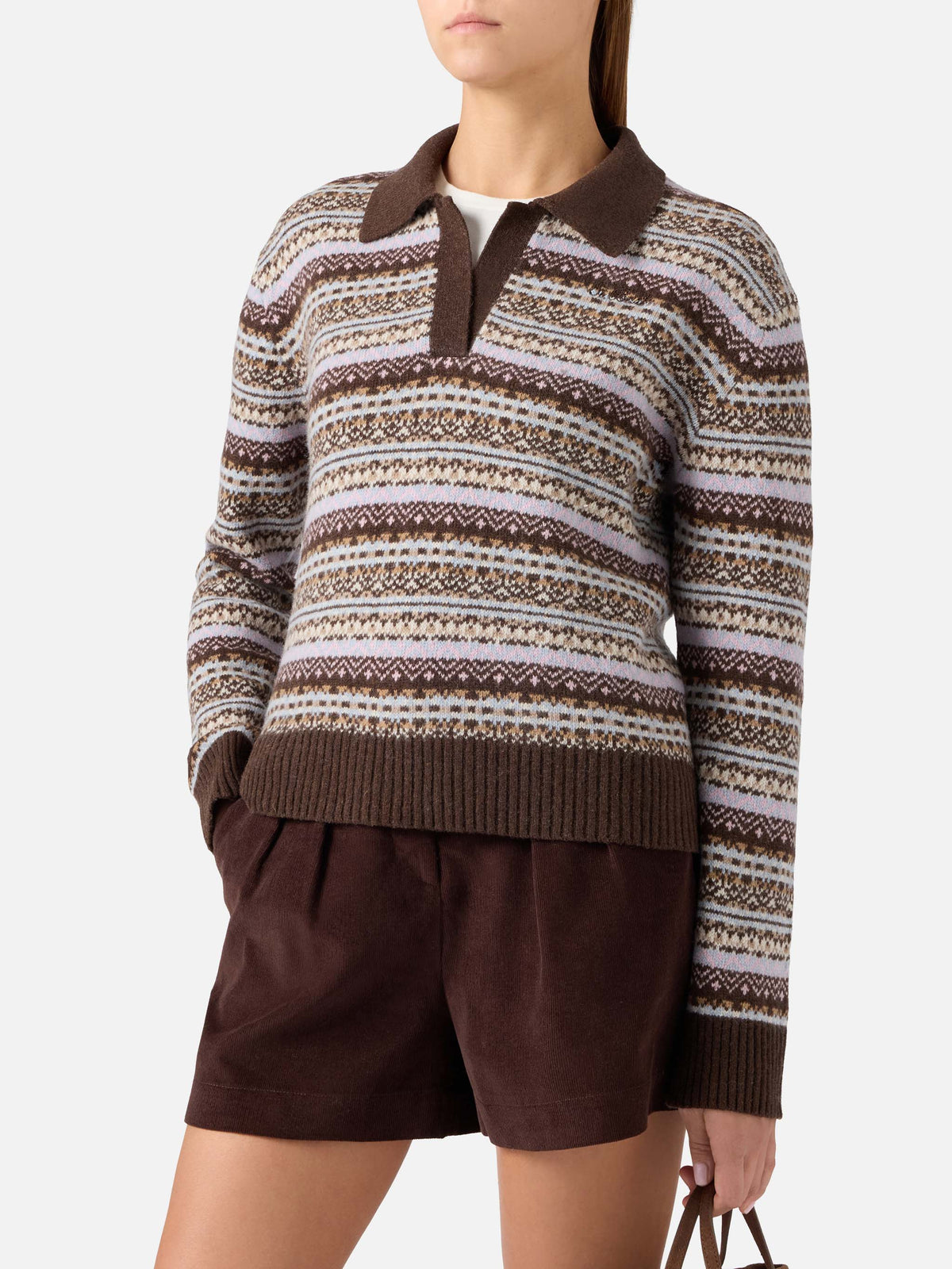 Maglia Eze in misto lana con collo polo e motivo fair isle
