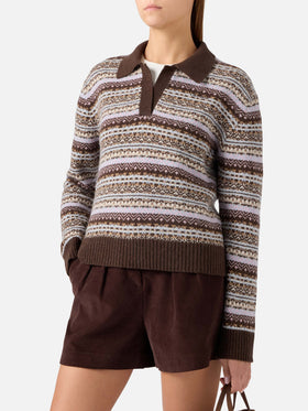 Maglia Eze in misto lana con collo polo e motivo fair isle
