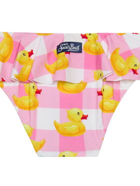 Girl ruffled swim briefs with ducky print - MC2 Saint Barth
