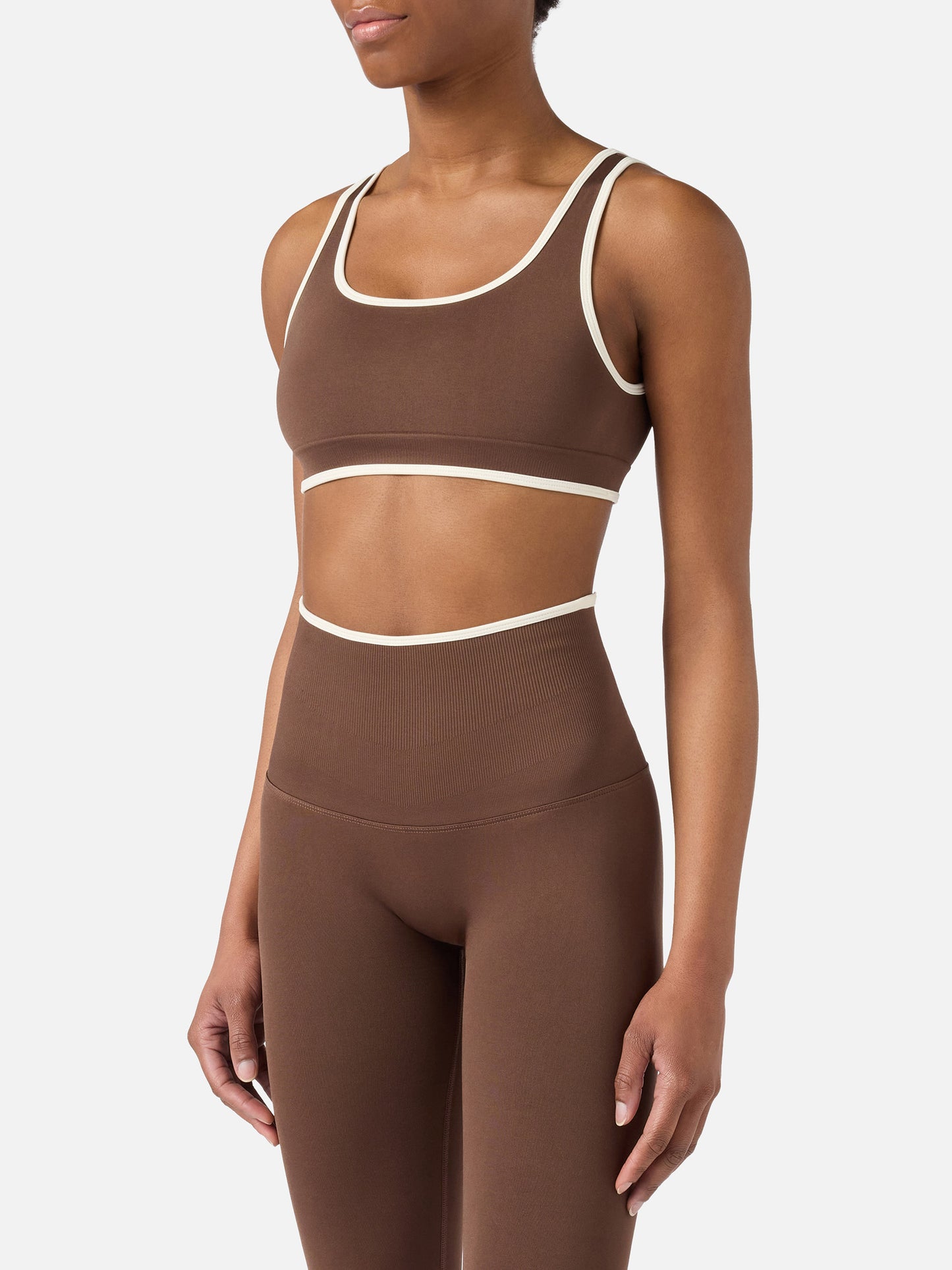 Brown technical fabric Fify sports top with contrast trim